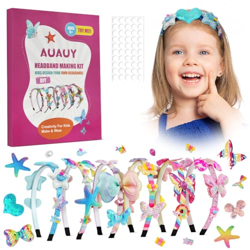 AUAUY 6PCS DIY Haarband, Haarreifen Bastelset Mädchen, Kreatives Geburtstagsgeschenk Spielzeug, Bastelset Mädchen 5-12 Jahre, Mode Mädchen Haar-Accessoires-Making Kit, Einschulung Mitgebsel von AUAUY