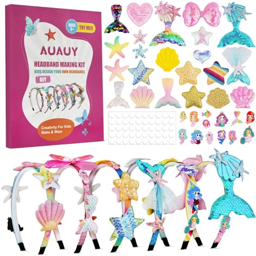 AUAUY 6PCS DIY Haarband, Meerjungfrau Haarreifen Bastelset Mädchen, Kreatives Geburtstagsgeschenk Spielzeug, Bastelset Mädchen 5-12 Jahre Mode Mädchen Haar-Accessoires-Making Kit Einschulung Mitgebsel von AUAUY