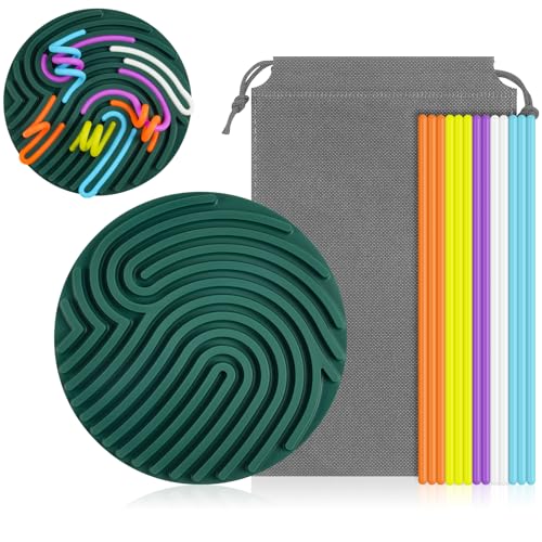 AUAUY Rund Sensorik Activity Board, Grün Sensorisches Spielzeug Aktivitätsbrett zur Stressabbau, ADHD und Autismus, Silikon Fidget Spielzeug mit 13 Stäbe für Kinder ab 3 Jahr & Erwachsene von AUAUY