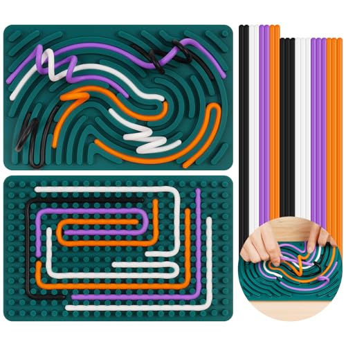 AUAUY Sensorisches Aktivitätsbrett, Sensory Activity Board für Kinder, Silikon-Zappelspielzeug, Silent Sensory Board für Adhs Autismus, Diskretes Zappelbrettspielzeug mit Reisetasche und 20 Schnüren von AUAUY