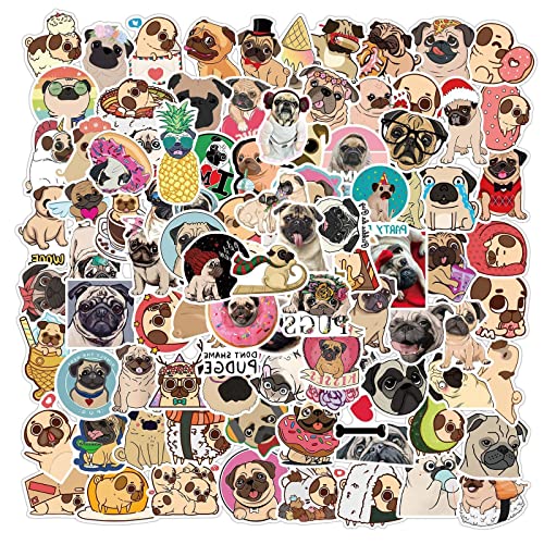 AUCEKO 100 Stück Mops Aufkleber Pack Pug (Dog) Sticker Set wasserdichte Vinyl Sticker für Laptop Kinder Autos Motorrad Fahrrad Skateboard Gepäck Koffer Computer Aufkleber Graffiti Decal von AUCEKO