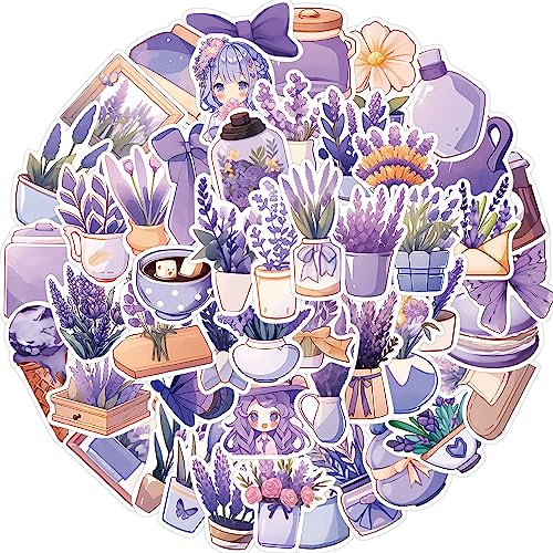 AUCEKO 50 Stück Lavendel Aufkleber Pack Lavendel Sticker Set wasserdichte Vinyl Sticker für Laptop Kinder Autos Motorrad Fahrrad Skateboard Gepäck Koffer Computer Aufkleber Graffiti Decal von AUCEKO