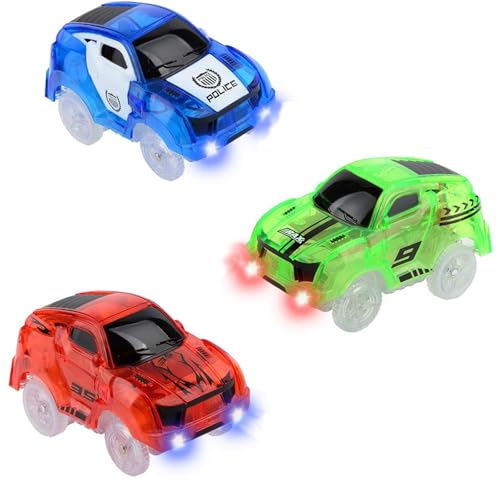 Tracks Cars 3 Pack Spielzeug Magic Cars Auto Tracks Car mit 5 LED Blinkenden Lichtern, Track-Spielzeugautos leuchten im Dunkeln, kompatibel mit den meisten Tracks für Kinder, Jungen und Mädchen Tracks Cars 3 Pack Spielzeug Magic Cars Auto Tracks Car mit 5 LED Blinkenden Lichtern, Track-Spielzeugautos leuchten im Dunkeln, kompatibel mit den meisten Tracks für Kinder, Jungen und Mädchen von AUEJACKY