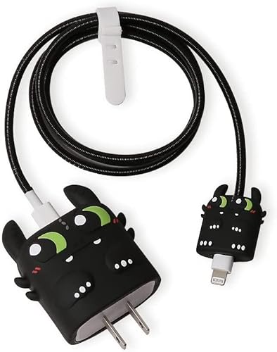 AUGEN Cartoon 3D Design Schutzhülle für 20W iPhone USB-C Power Adapter Ladegerät, Cute Cartoon Lightning Datenkabel Hülle für iPhone Ladegerät (Black Dragon, 1 Stück) von AUGEN