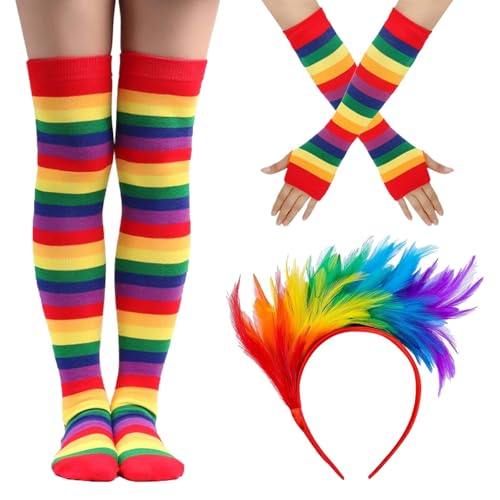 AUGTYRLV Damen Clown Kostüm mit Tütü, Regenbogen-Outfit, Chucky-Kostüm, Tüllrock und Strumpfhaltern – Ein auffälliges Set für Faschingskostüme und 80er Jahre Outfits von AUGTYRLV