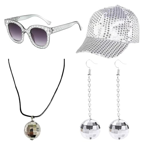 AUGTYRLV sonnenbrille damen, 4 Stücke 70er Jahre Disco Accessoires 1970er Jahre Disco Kostüm Silberne Disco Hut für Erwachsene 70er Jahre Disco Accessoires für Party AUGTYRLV sonnenbrille damen, 4 Stücke 70er Jahre Disco Accessoires 1970er Jahre Disco Kostüm Silberne Disco Hut für Erwachsene 70er Jahre Disco Accessoires für Party von AUGTYRLV