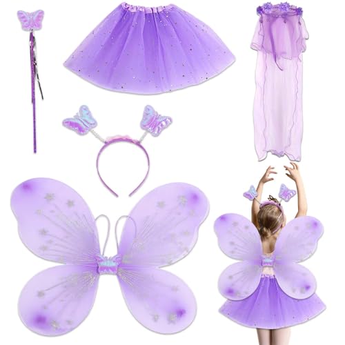 Feen Kostüm für Kleine – Verzaubertes Fee & Schmetterlingsflügel Set für Mädchen – Feenkostüm mit Ballett-Tutu, Zauberstab, Haarband und Tüllschleier Feen Kostüm für Kleine – Verzaubertes Fee & Schmetterlingsflügel Set für Mädchen – Feenkostüm mit Ballett-Tutu, Zauberstab, Haarband und Tüllschleier von AUGTYRLV