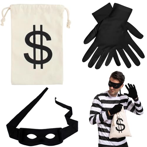 Masken Kostüm Set mit Dollar Geldtasche & Schwarzen Handschuhen – Ideal für Rollenspiel und Themenpartys Masken Kostüm Set mit Dollar Geldtasche & Schwarzen Handschuhen – Ideal für Rollenspiel und Themenpartys von AUGTYRLV