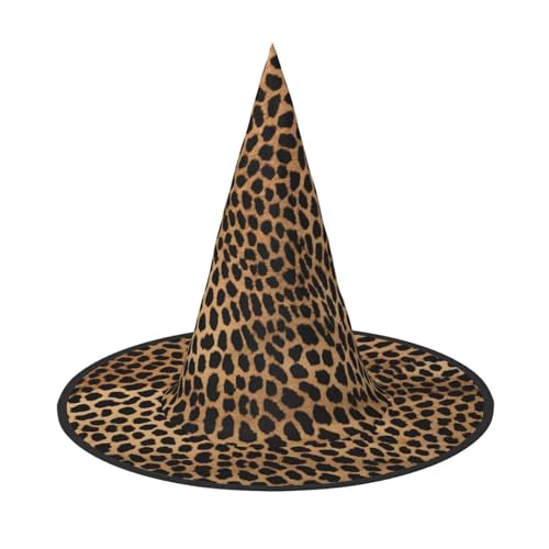 AUGUSTRUSH Verstellbarer Hexenhut für Damen und Herren, Leoparden-Halloween-Hut, faltbares Halloween-Partyzubehör, spitze Zauberermütze für Cosplay, Karneval, Maskerade, 1 Stück von AUGUSTRUSH