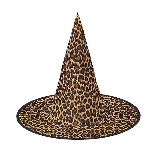 AUGUSTRUSH Verstellbarer Hexenhut für Damen und Herren, Leoparden-Halloween-Hut, faltbares Halloween-Partyzubehör, spitze Zauberermütze für Cosplay, Karneval, Maskerade, 1 Stück von AUGUSTRUSH
