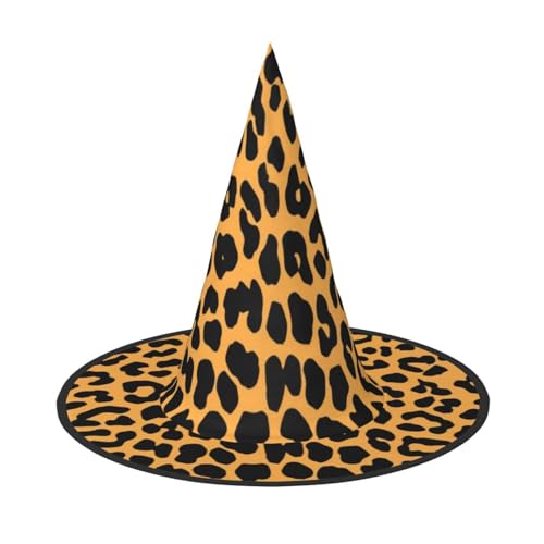 AUGUSTRUSH Verstellbarer Hexenhut für Damen und Herren, Leoparden-Halloween-Hut, faltbares Halloween-Partyzubehör, spitze Zauberermütze für Cosplay, Karneval, Maskerade, 1 Stück von AUGUSTRUSH