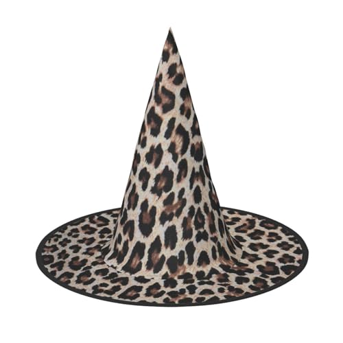 AUGUSTRUSH Verstellbarer Hexenhut für Damen und Herren, Leoparden-Halloween-Hut, faltbares Halloween-Partyzubehör, spitze Zauberermütze für Cosplay, Karneval, Maskerade, 1 Stück von AUGUSTRUSH
