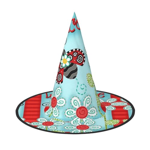 AUGUSTRUSH Verstellbarer Hexenhut für Damen und Herren, Marienkäfer-Blumen-Halloween-Hut, faltbar, Halloween-Partyzubehör, spitze Zauberermütze für Cosplay, Karneval, Maskerade, 1 Stück von AUGUSTRUSH