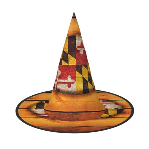 AUGUSTRUSH Verstellbarer Hexenhut für Damen und Herren, Maryland-Flagge, Halloween-Hut, faltbares Halloween-Partyzubehör, spitze Zauberermütze für Cosplay, Karneval, Maskerade, 1 Stück von AUGUSTRUSH