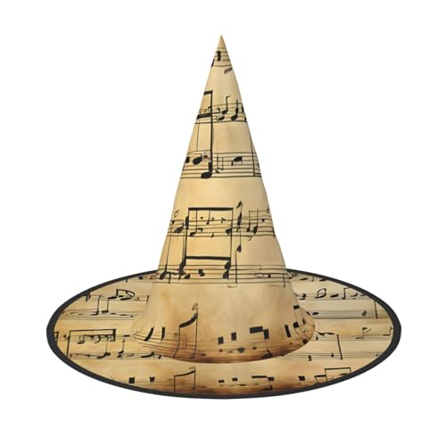 AUGUSTRUSH Verstellbarer Hexenhut für Damen und Herren, Musiknoten-Halloween-Hut, faltbares Halloween-Partyzubehör, spitze Zauberermütze für Cosplay, Karneval, Maskerade, 1 Stück von AUGUSTRUSH