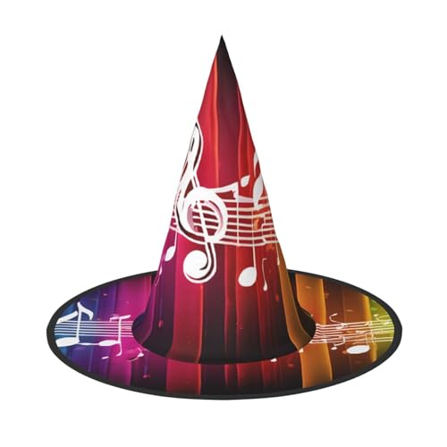 AUGUSTRUSH Verstellbarer Hexenhut für Damen und Herren, Musiknoten-Halloween-Hut, faltbares Halloween-Partyzubehör, spitze Zauberermütze für Cosplay, Karneval, Maskerade, 1 Stück von AUGUSTRUSH