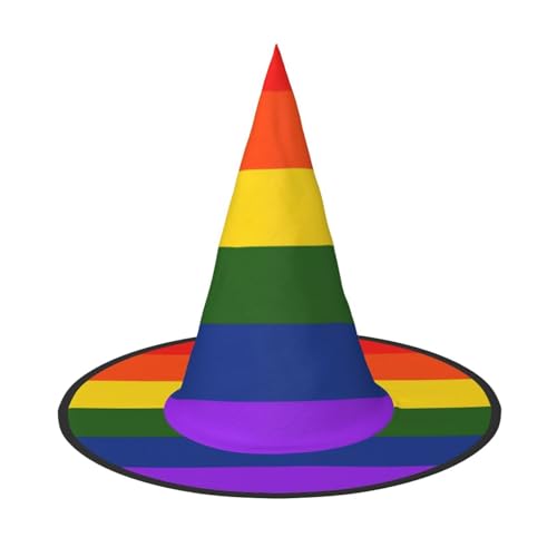 AUGUSTRUSH Verstellbarer Hexenhut für Damen und Herren, Regenbogen-Flagge, Halloween-Hut, faltbar, Halloween-Partyzubehör, spitze Zauberermütze für Cosplay, Karneval, Maskerade, 1 Stück von AUGUSTRUSH