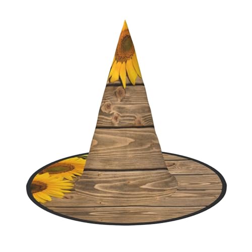 AUGUSTRUSH Verstellbarer Hexenhut für Damen und Herren, Sonnenblumen-Halloween-Hut, faltbares Halloween-Partyzubehör, spitze Zauberermütze für Cosplay, Karneval, Maskerade, 1 Stück von AUGUSTRUSH