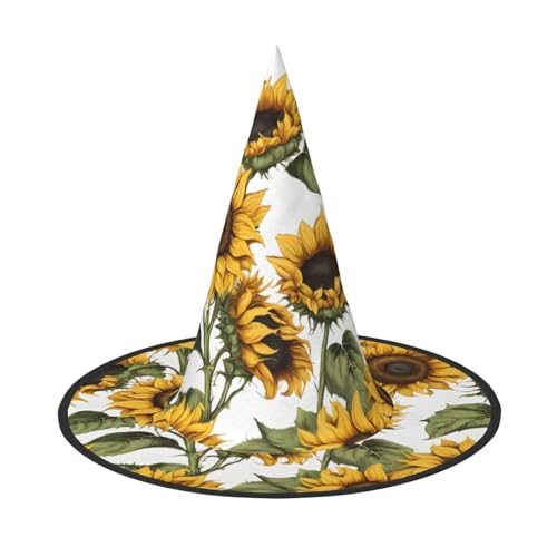 AUGUSTRUSH Verstellbarer Hexenhut für Damen und Herren, Sonnenblumen-Halloween-Hut, faltbares Halloween-Partyzubehör, spitze Zauberermütze für Cosplay, Karneval, Maskerade, 1 Stück von AUGUSTRUSH