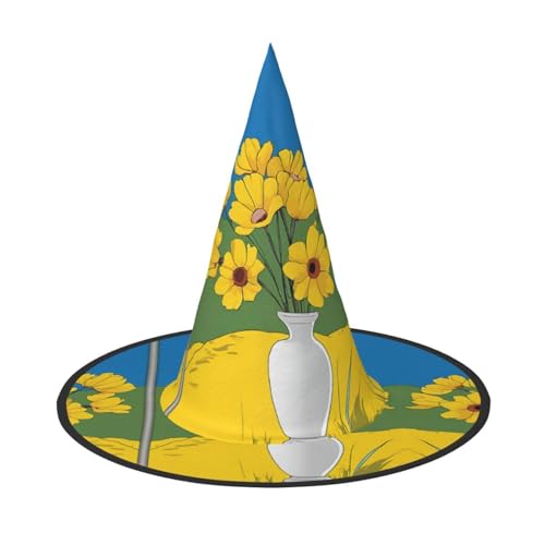 AUGUSTRUSH Verstellbarer Hexenhut für Damen und Herren, Sonnenblumen-Halloween-Hut, faltbares Halloween-Partyzubehör, spitze Zauberermütze für Cosplay, Karneval, Maskerade, 1 Stück von AUGUSTRUSH
