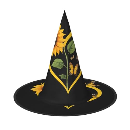 AUGUSTRUSH Verstellbarer Hexenhut für Damen und Herren, Sonnenblumen-Halloween-Hut, faltbares Halloween-Partyzubehör, spitze Zauberermütze für Cosplay, Karneval, Maskerade, 1 Stück von AUGUSTRUSH