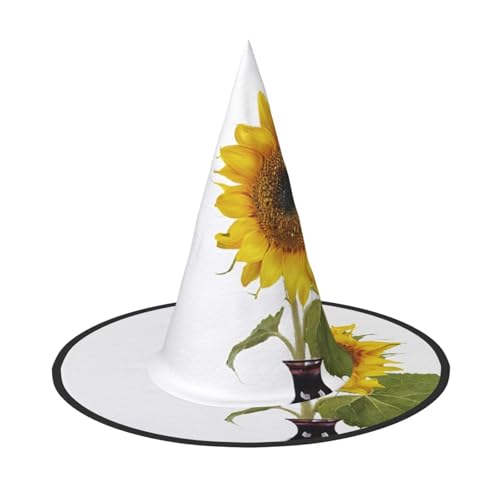 AUGUSTRUSH Verstellbarer Hexenhut für Damen und Herren, Sonnenblumen-Halloween-Hut, faltbares Halloween-Partyzubehör, spitze Zauberermütze für Cosplay, Karneval, Maskerade, 1 Stück von AUGUSTRUSH