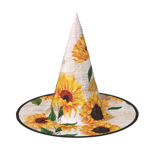 AUGUSTRUSH Verstellbarer Hexenhut für Damen und Herren, Sonnenblumen-Halloween-Hut, faltbares Halloween-Partyzubehör, spitze Zauberermütze für Cosplay, Karneval, Maskerade, 1 Stück von AUGUSTRUSH