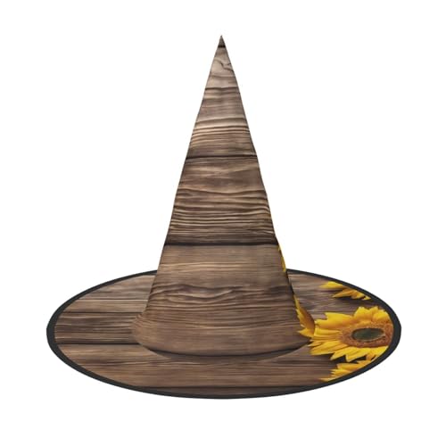 AUGUSTRUSH Verstellbarer Hexenhut für Damen und Herren, Sonnenblumen-Halloween-Hut, faltbares Halloween-Partyzubehör, spitze Zauberermütze für Cosplay, Karneval, Maskerade, 1 Stück von AUGUSTRUSH