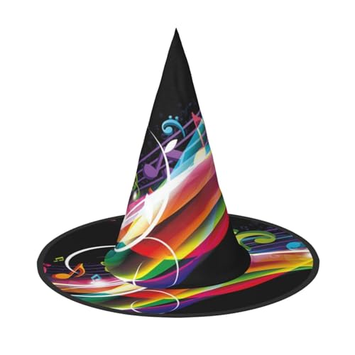 AUGUSTRUSH Verstellbarer Hexenhut für Damen und Herren, bunte Musik, Halloween-Hut, faltbares Halloween-Party-Zubehör, spitze Zauberermütze für Cosplay, Karneval, Maskerade, 1 Stück von AUGUSTRUSH