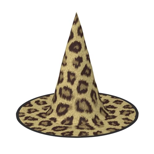 AUGUSTRUSH Verstellbarer Hexenhut für Damen und Herren, gelber Leoparden-Halloween-Hut, faltbares Halloween-Partyzubehör, spitze Zauberermütze für Cosplay, Karneval, Maskerade, 1 Stück von AUGUSTRUSH