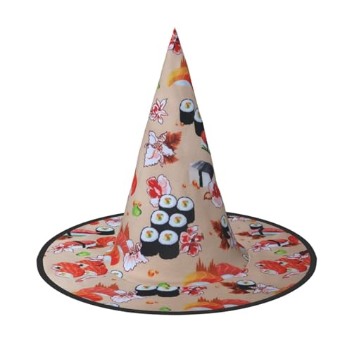 AUGUSTRUSH Verstellbarer Hexenhut für Damen und Herren, köstlicher Sushi-Halloween-Hut, faltbares Halloween-Partyzubehör, spitze Zauberermütze für Cosplay, Karneval, Maskerade, 1 Stück von AUGUSTRUSH