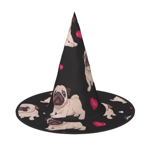 AUGUSTRUSH Verstellbarer Hexenhut für Damen und Herren, niedlicher Mops-Halloween-Hut, faltbares Halloween-Partyzubehör, spitze Zauberermütze für Cosplay, Karneval, Maskerade, 1 Stück von AUGUSTRUSH