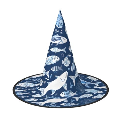 AUGUSTRUSH Verstellbarer Hexenhut für Damen und Herren, niedlicher blauer Fisch-Hut, faltbar, Halloween-Partyzubehör, spitze Zauberermütze für Cosplay, Karneval, Maskerade, 1 Stück AUGUSTRUSH Verstellbarer Hexenhut für Damen und Herren, niedlicher blauer Fisch-Hut, faltbar, Halloween-Partyzubehör, spitze Zauberermütze für Cosplay, Karneval, Maskerade, 1 Stück von AUGUSTRUSH