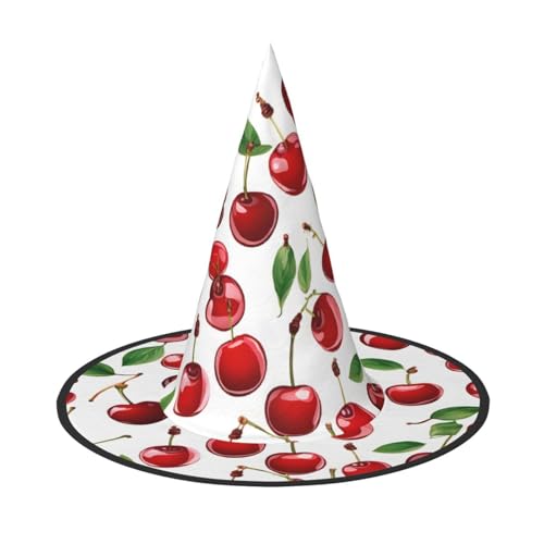 AUGUSTRUSH Verstellbarer Hexenhut für Damen und Herren, rote Kirschen, Halloween-Hut, faltbar, Halloween-Partyzubehör, spitze Zauberermütze für Cosplay, Karneval, Maskerade, 1 Stück von AUGUSTRUSH