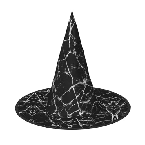 AUGUSTRUSH Verstellbarer Hexenhut für Damen und Herren, schwarzer Marmor-Halloween-Hut, faltbares Halloween-Partyzubehör, spitze Zauberermütze für Cosplay, Karneval, Maskerade, 1 Stück von AUGUSTRUSH