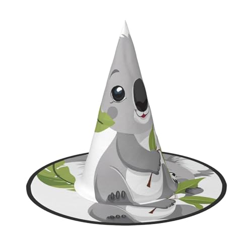 AUGUSTRUSH Verstellbarer Hexenhut für Damen und Herren, süßer Koala-Halloween-Hut, faltbares Halloween-Partyzubehör, spitze Zauberermütze für Cosplay, Karneval, Maskerade, 1 Stück von AUGUSTRUSH