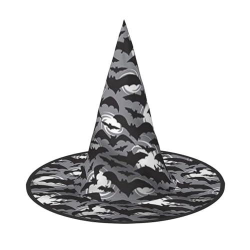 AUGUSTRUSH Verstellbarer Hexenhut für Frauen & Männer, Halloween Fledermäuse Grau Halloween Hut Faltbare Halloween Party Zubehör Spitze Zauberer Kappe für Cosplay Karneval Maskerade 1PC von AUGUSTRUSH