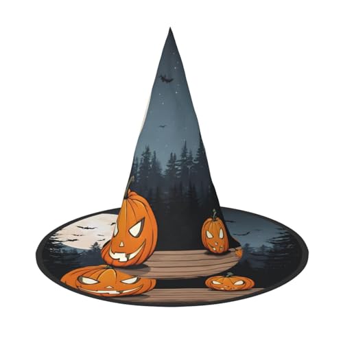 AUGUSTRUSH Verstellbarer Hexenhut für Frauen & Männer, Halloween Mond Fledermaus Halloween Hut Faltbare Halloween Party Zubehör Spitze Zauberer Kappe für Cosplay Karneval Maskerade 1PC von AUGUSTRUSH