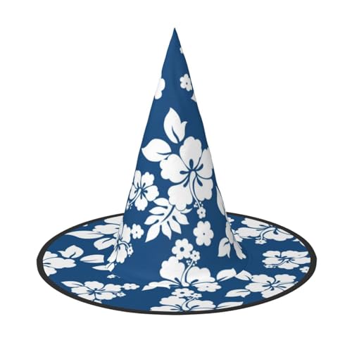 AUGUSTRUSH Verstellbarer Hexenhut für Frauen & Männer, Hawaii-Blumen-Halloween-Hut, Faltbare Halloween-Partyzubehör, spitze Zauberermütze für Cosplay, Karneval, Maskerade, 1 Stück von AUGUSTRUSH