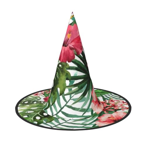AUGUSTRUSH Verstellbarer Hexenhut für Frauen & Männer, Hibiskusblüte Halloween Hut Faltbare Halloween Party Zubehör Spitze Zauberer Kappe für Cosplay Karneval Maskerade 1PC von AUGUSTRUSH
