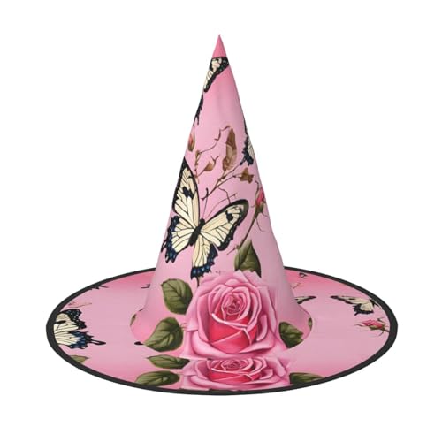 AUGUSTRUSH Verstellbarer Hexenhut für Frauen & Männer, Schmetterling Halloween Hut Faltbare Halloween Party Zubehör Spitze Zauberer Kappe für Cosplay Karneval Maskerade 1PC von AUGUSTRUSH