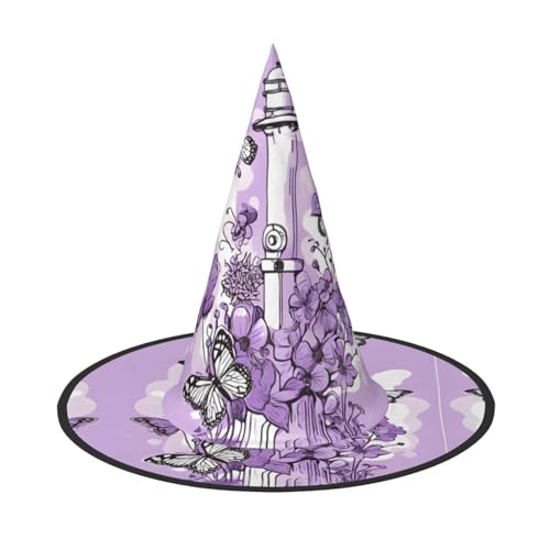 AUGUSTRUSH Verstellbarer Hexenhut für Frauen & Männer, Schmetterling Halloween Hut Faltbare Halloween Party Zubehör Spitze Zauberer Kappe für Cosplay Karneval Maskerade 1PC von AUGUSTRUSH