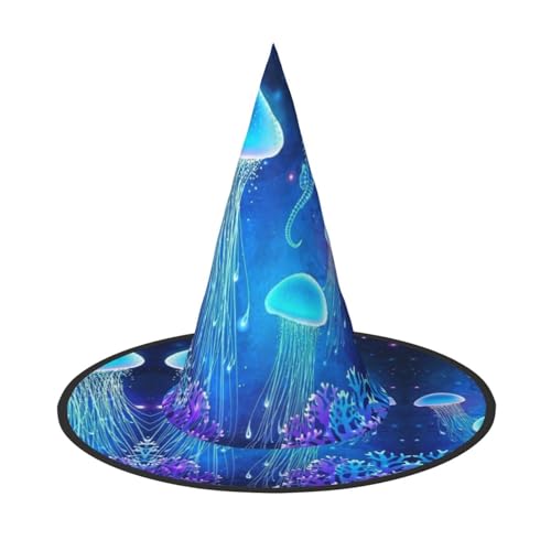 AUGUSTRUSH Verstellbarer Hexenhut für Frauen & Männer, Unterwasserquallen Halloween Hut Faltbare Halloween Party Zubehör Spitze Zauberer Kappe für Cosplay Karneval Maskerade 1PC von AUGUSTRUSH