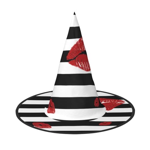 AUGUSTRUSH Verstellbarer Hexenhut für Frauen & Männer, roter Mund schwarz weiß gestreift Halloween Hut Faltbare Halloween Party Zubehör Spitze Zauberer Kappe für Cosplay Karneval Maskerade 1 Stück AUGUSTRUSH Verstellbarer Hexenhut für Frauen & Männer, roter Mund schwarz weiß gestreift Halloween Hut Faltbare Halloween Party Zubehör Spitze Zauberer Kappe für Cosplay Karneval Maskerade 1 Stück von AUGUSTRUSH