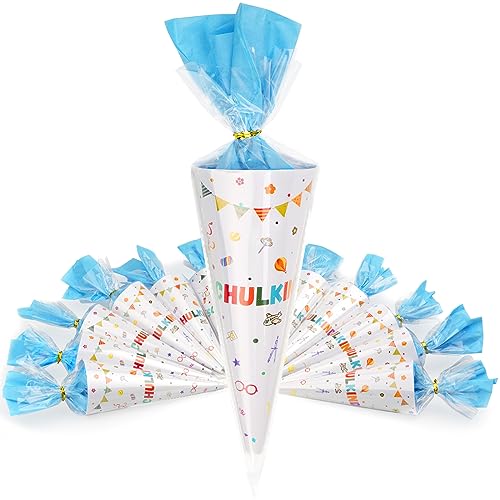 AUKZON Schultüte, 12 Stück Schultüte Jungen Mädchen Schultüte Klein, Geschwister Schultüte Rohling Schultüten, Mini Schultüte Zuckertüte 20cm, Geschenke zur Einschulung von AUKZON