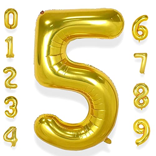 AULE Luftballon Zahl 5 Gold: XXL 101 cm Folienballon Geburtstag Gold 5 Jahre Zahlen 40 Zoll Helium Ballon Kinder Junge Mädchen Zahlenballon für Babyparty Jubiläum Deko AULE Luftballon Zahl 5 Gold: XXL 101 cm Folienballon Geburtstag Gold 5 Jahre Zahlen 40 Zoll Helium Ballon Kinder Junge Mädchen Zahlenballon für Babyparty Jubiläum Deko von AULE