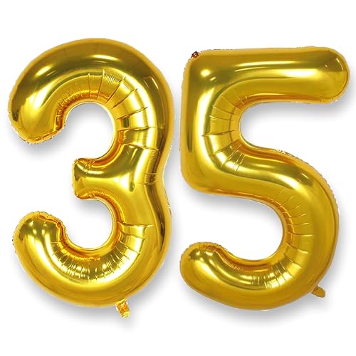 AULE Luftballon Zahl 35 Gold: XXL 101 cm Zahlen Folienballon Geburtstag Gold 53 Jahre 40 Zoll Helium Ballon Kinder Junge Mädchen Zahlenballon für Babyparty Jubiläum Deko von AULE