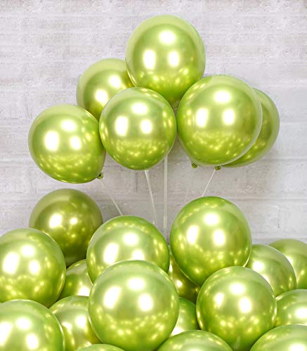 AULE Luftballons Grün Metallic Helium: 50 Stück 12 Zoll Luftballon Hell Grün Ballons Limettengrün Latex Geburtstagsdeko für Geburtstag Babyparty Dschungel Dinosaurier Deko von AULE