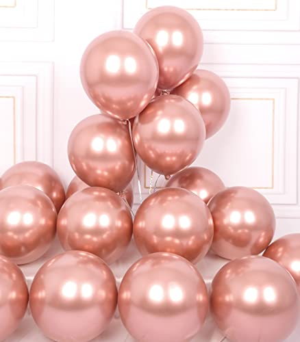 AULE Luftballons Rosegold Metallic Helium: 50 Stück 12 Zoll Luftballon Rose Gold Ballons Roségold Latex Geburtstagsdeko für Baby Shower Gender Reveal Graduation Geburtstag Deko von AULE