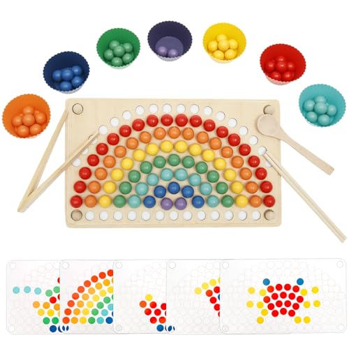 AULSAM Holz Clip Beads Brettspiel,Holz Montessori Spielzeug,Montessori Holzspielzeug,Farbsortierspielzeug,Brettspiele,Lernspielzeug,für Kinder ab 3 Jahren(stil1) von AULSAM